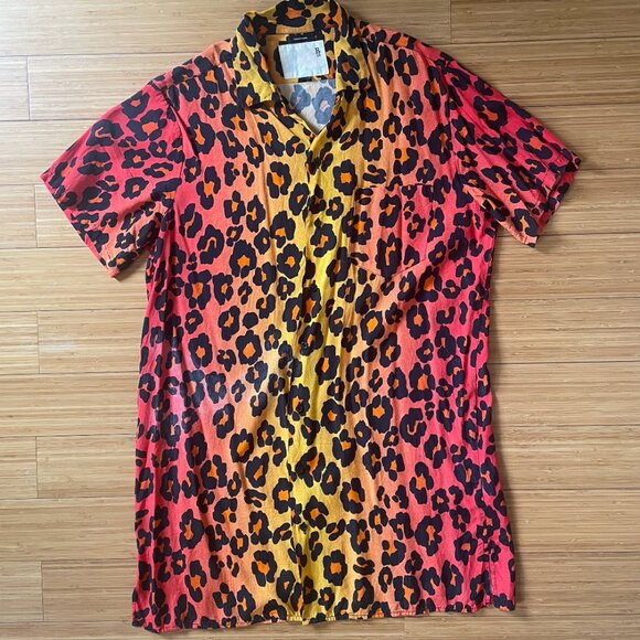 R13 OMBRE NEON LEOPARD "SKATER" MINI SHIRT DRESS - Picture 2 of 6